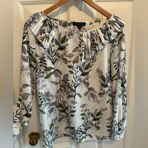 Banana Republic Floral Print BlouseTop - White and Green, Medium